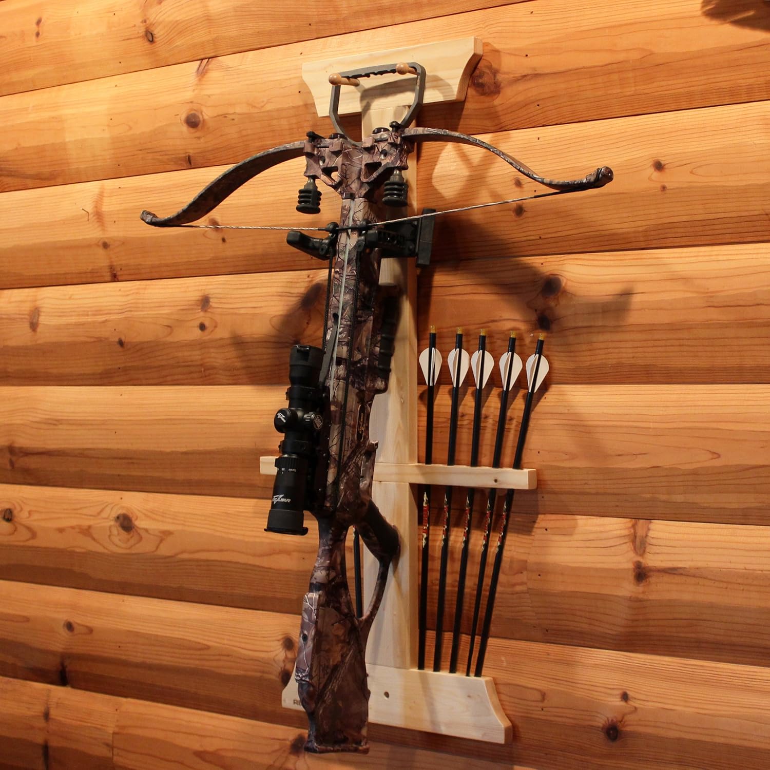 Rush Creek Creations Real tree Crossbow and 10 Arrow Bow Rack - 4 Minute Assembly - Extra Large Pegs: Sports & Outdoors