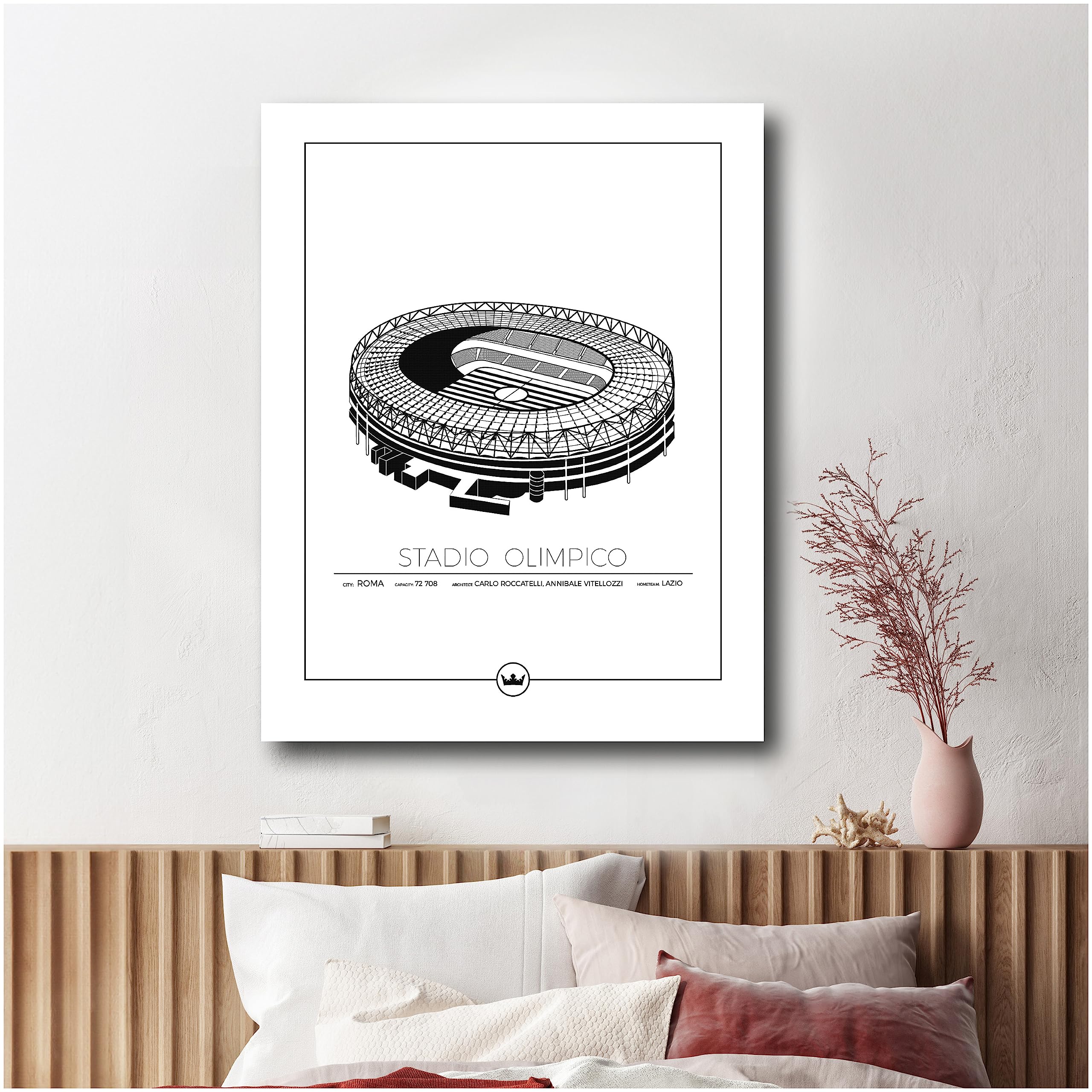 Sverigemotiv Stadio Olimpico Lazio Football Stadium Wall Art Print - Artwork Football Gifts for Boys Girls Men — Home of the White and Sky Blues or Le Aquile in Rome — Unframed Poster 50x70 cm