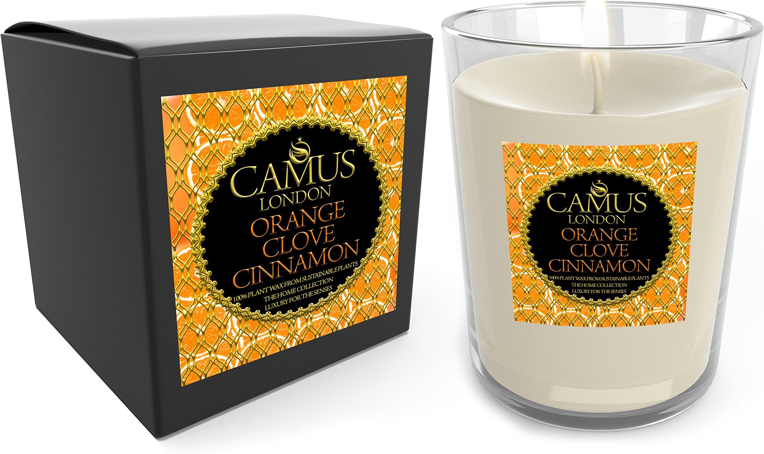 Camus London Organic Essential Oil Luxury Candle Orange Clove Cinnamon Spa