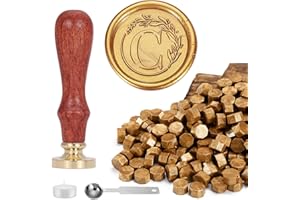 Yoption Vintage Letter C with Wreath Wax Seal Stamp Kit with 120 Antique Gold Wax Seal Beads