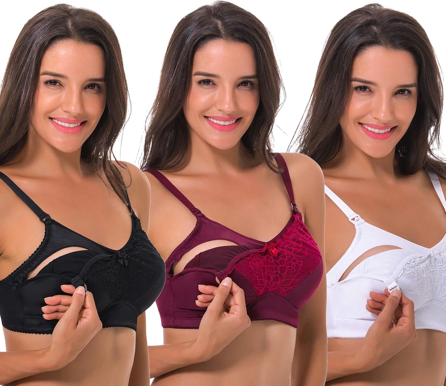 Curve Muse Women Nursing Plus Size Wirefree Maternity Unlined Bra with Lace Trim at  Women’s Clothing store