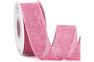 Ribbli Pink Burlap Valentine's Day Wired Ribbon,1-1/2 Inch x 10 Yard,Easter Wired Edge Ribbon for Big Bow,Wreath,Tree Decoration,Outdoor Decoration