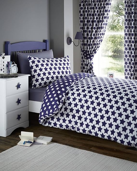 Etoile Navy Blue & White Stars Print Reversible Single Duvet Cover