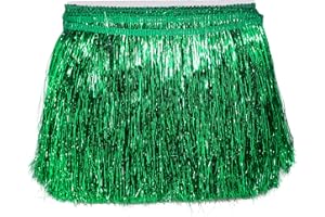 FQTANJU 8" Wide Tinsel Fringe Tinsel Lace Trim Tinsel Garland DIY Latin Dance Dress Costume Fringe Trimming, Shiny foil Effect Party Decor (Emerald Green,5 Meters)