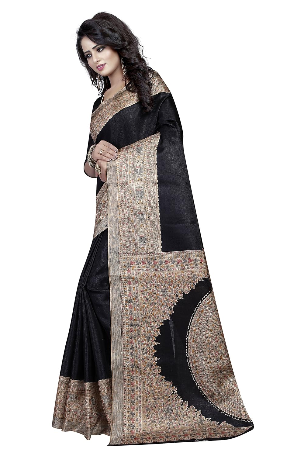 j b fashion women's multi colour kalamkari silk saree with blouse material