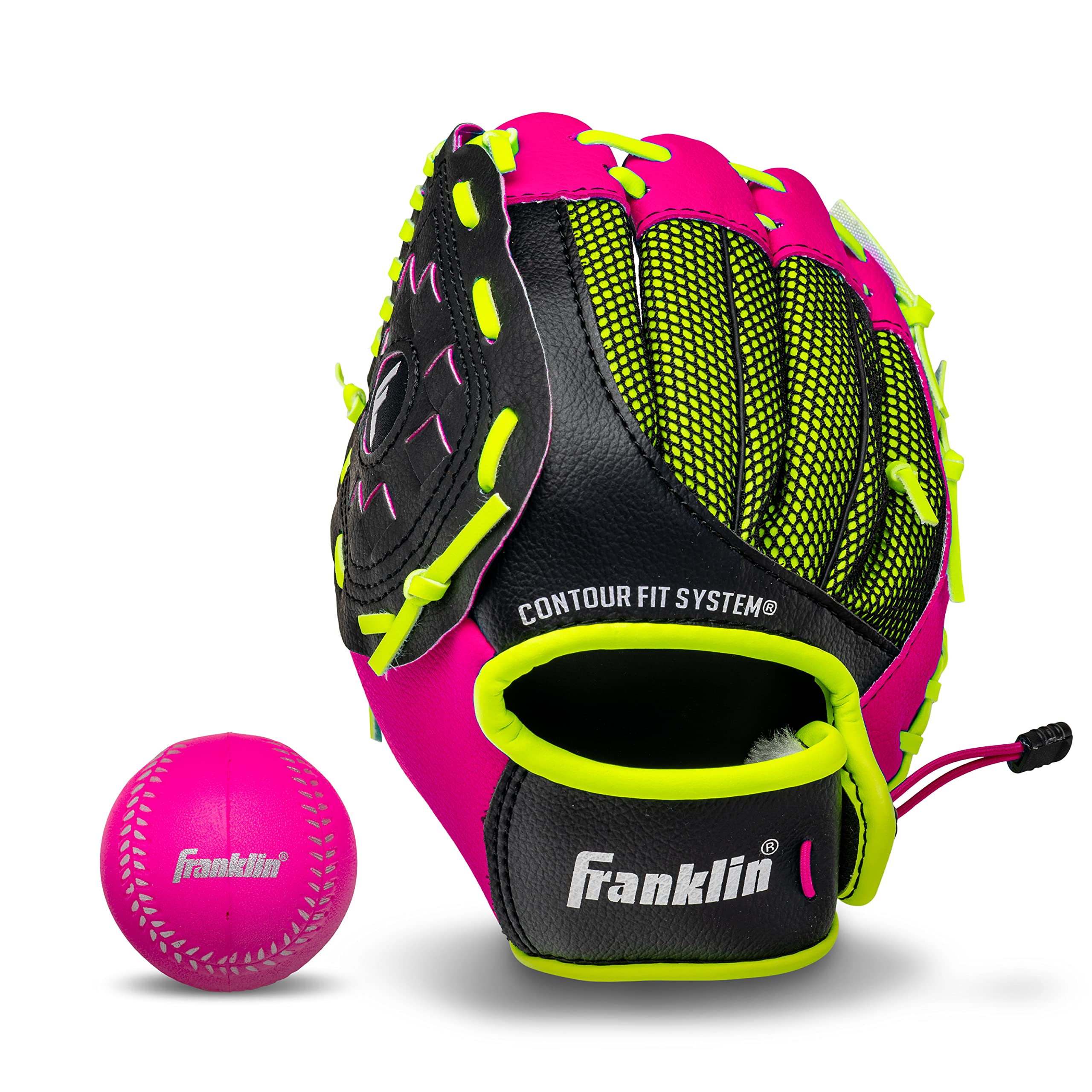 Photo 1 of Franklin Sports Teeball Glove - Left and Right Handed Youth Fielding Glove - Neo-Grip - Synthetic Leather Baseball Mitt - 9.0 Inch Left Hand Throw - Ready To Play with Ball - Pink