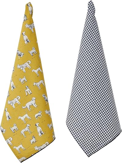 Penguin Home Set of 2 Recycled Cotton Tea Towels Mustard Grey Black 50x70