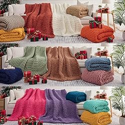 L'AGRATY Chunky Knit Blanket Throw,Soft Chenille