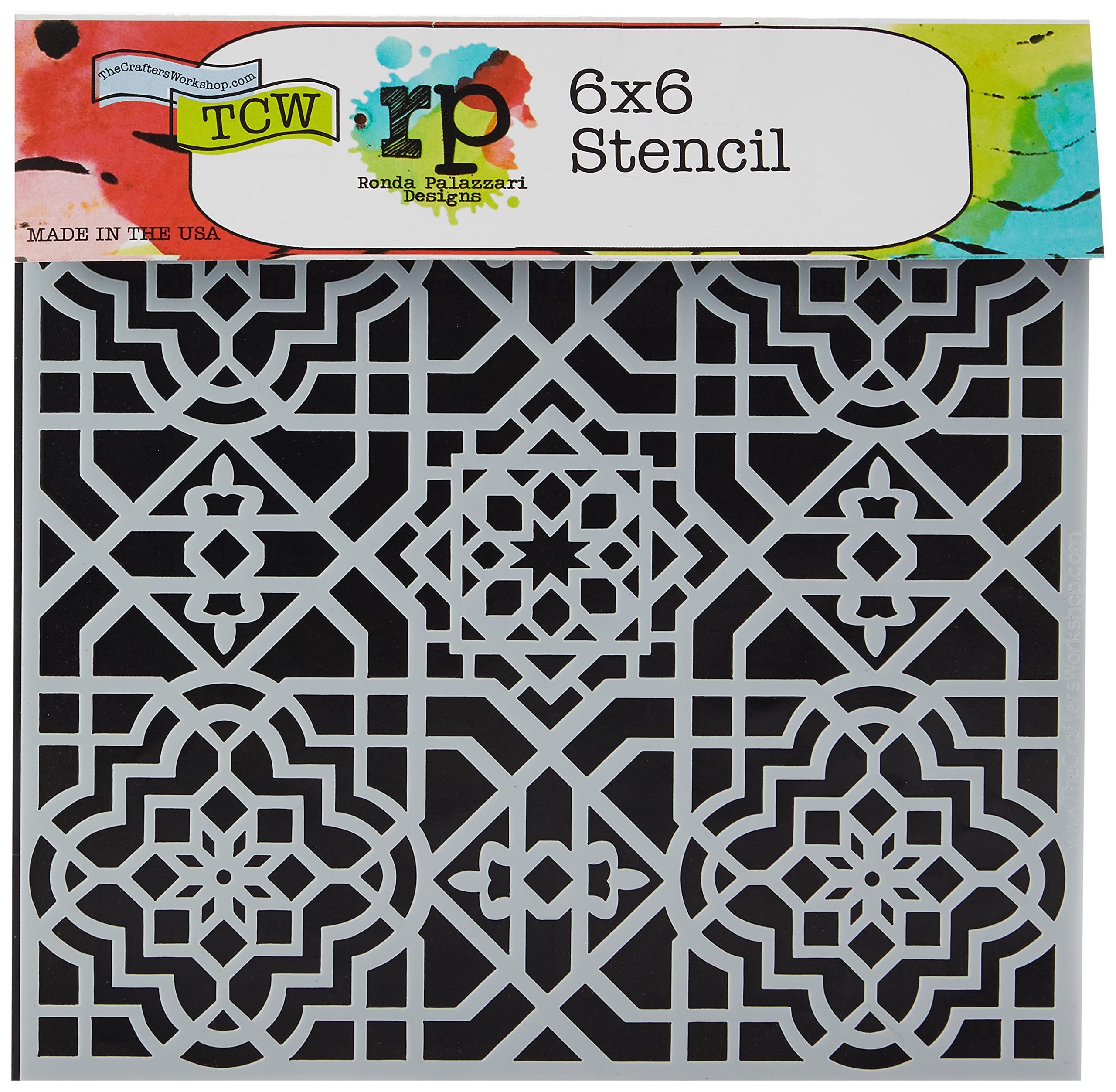 The Crafter's Workshop TCW6X6-393 6 x 6-inch Ceiling Tile Stencil, Black/ White