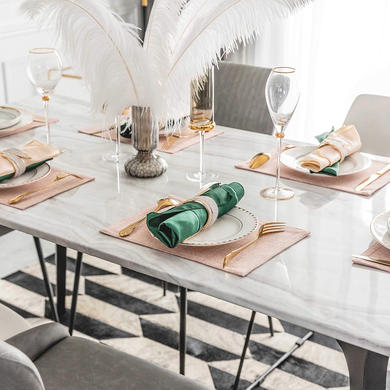 Home Brilliant Placemats Place Mat Pink Table Mats Set of 6 Non Slip Easy to Clean Machine Washable Place Mats for Dining Kitchen Restaurant Table, 13x19 inch: Home & Kitchen