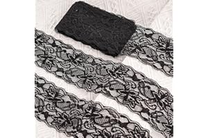 VGOODALL 3 Inch Black Lace Ribbon, 10 Yards Wide Lace Trim for Sewing Elastic Floral by Roll for Bridal Wedding Decoration DIY Sewing Craft Gift Wrapping Supply