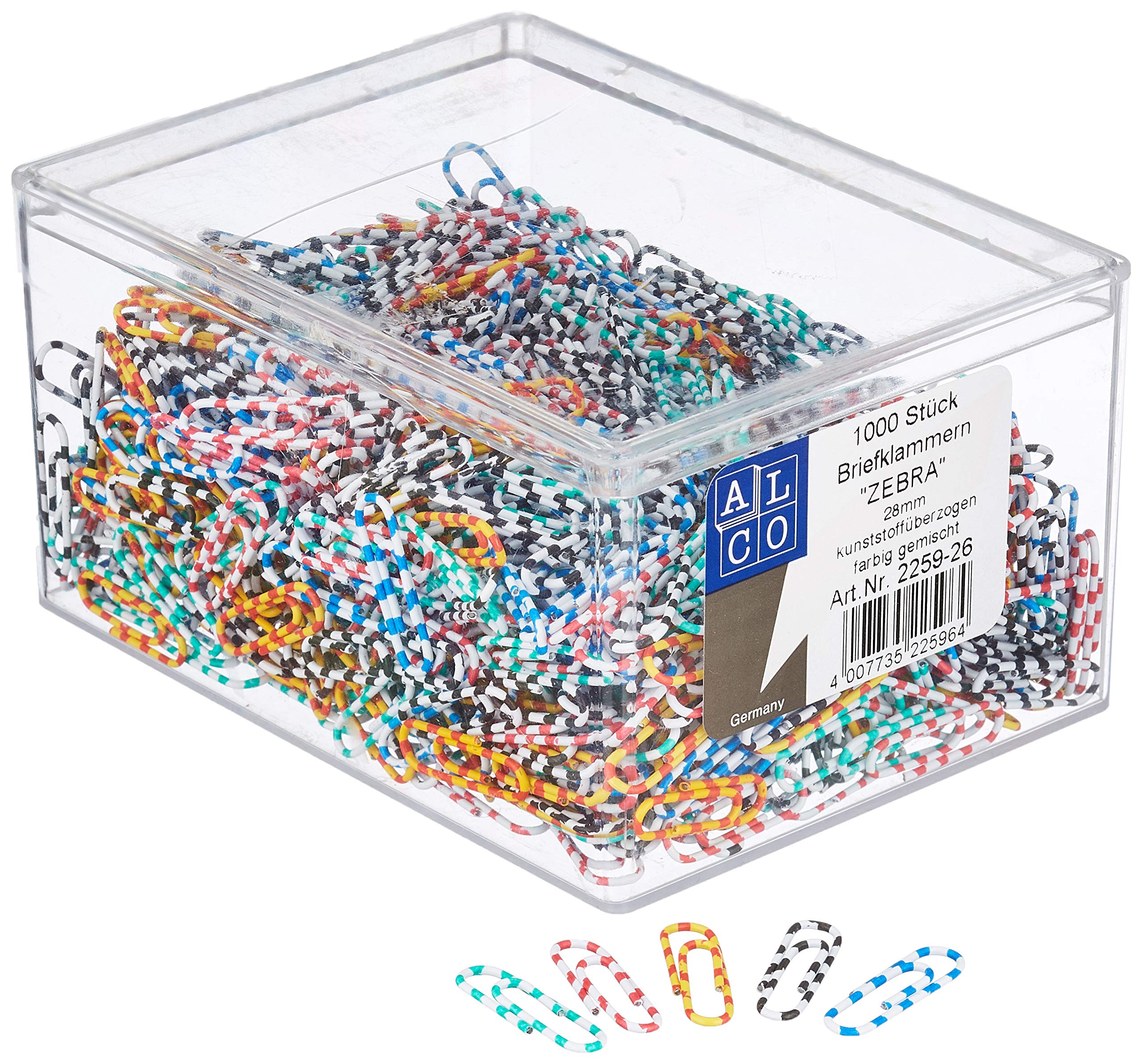 Alco-Albert 2259-26 Paper Clips Round 26 mm Assorted Colours Pack of 1000