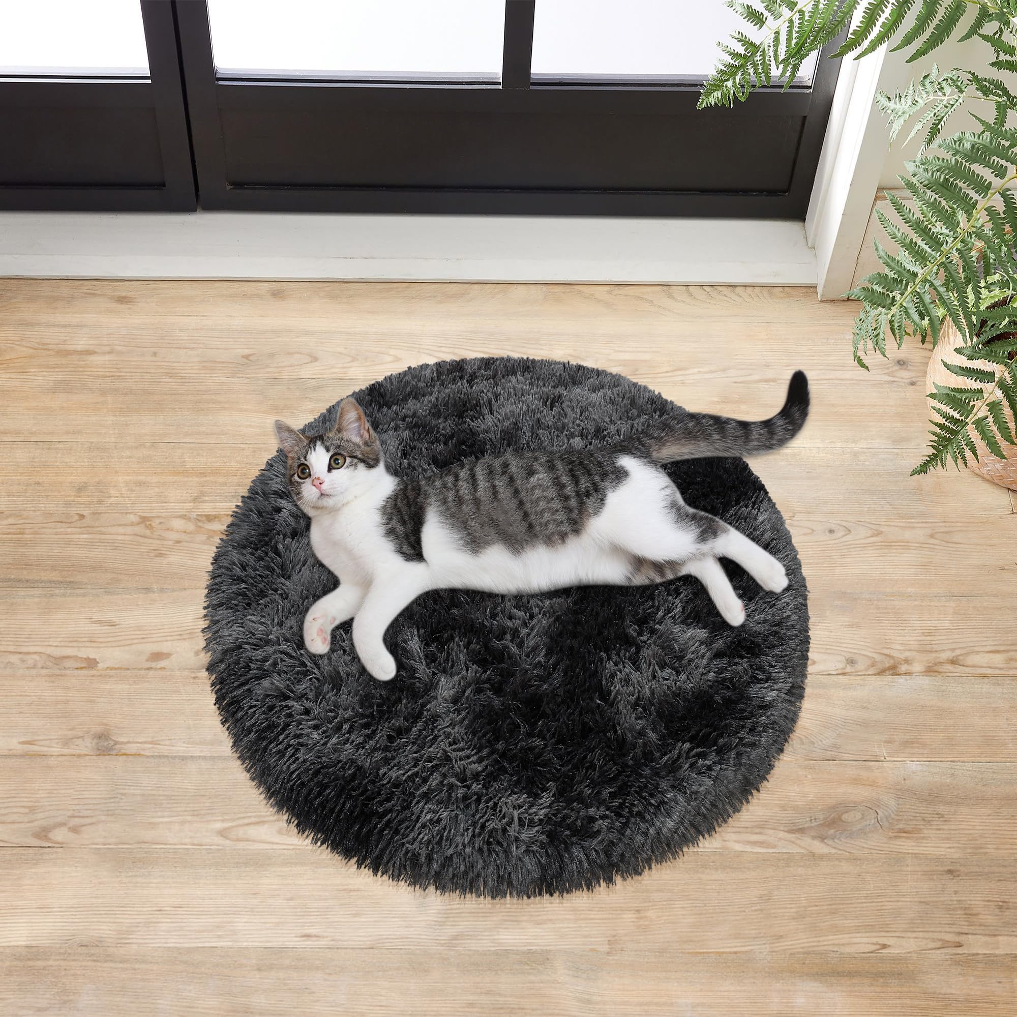 Photo 1 of ATRUG 2 ft Small Black and Grey Round Rug for Bedroom,Tie Dyed Soft Shaggy Circle Rug Fluffy Plush Round Carpet for Kids Girls Boys Room Baby Nursery Living Room Playroom Home Décor Washable