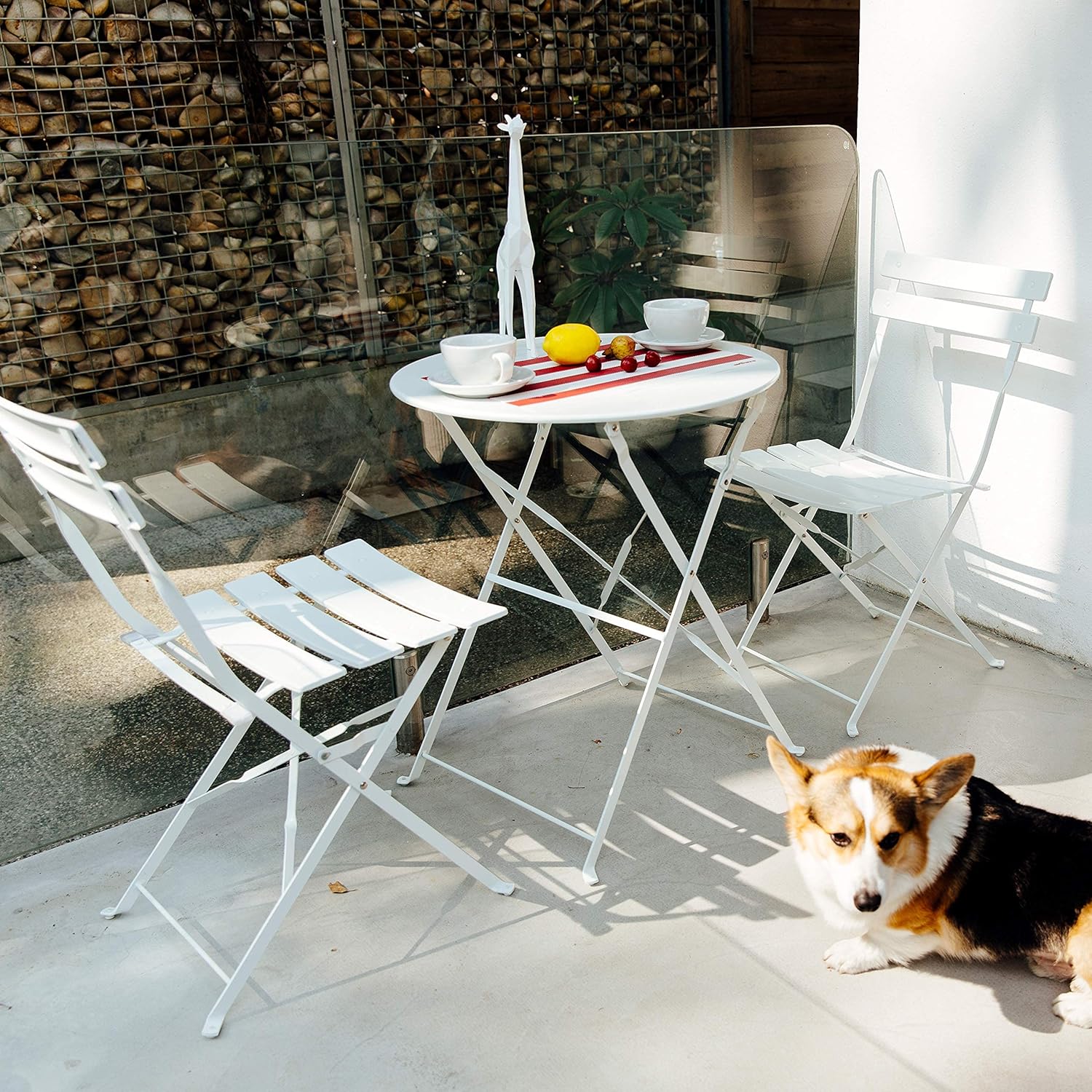 Grand patio Premium Steel Patio Bistro Set, Folding Outdoor Patio Furniture Sets, 3 Piece Patio Set of Foldable Patio Table and Chairs, White : Garden & Outdoor