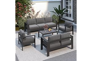 Solaste Aluminum Patio Furniture Set for All Weather, Oversized Metal Outdoor Furniture Set with 27.5" Deep Seating and 3.2" Wide Armrest, Outdoor Patio Conversation Sets with 5" Cushion, Dark Grey