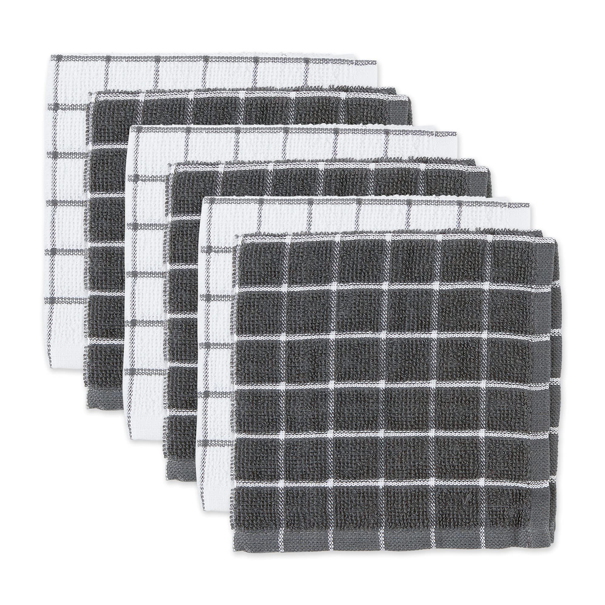 DII 100% Cotton, Machine Washable, Ultra Absorbant, Basic Everyday 12 x 12 Terry Kitchen Dish Cloths, Windowpane Design, Set of 6- Gray — image 1