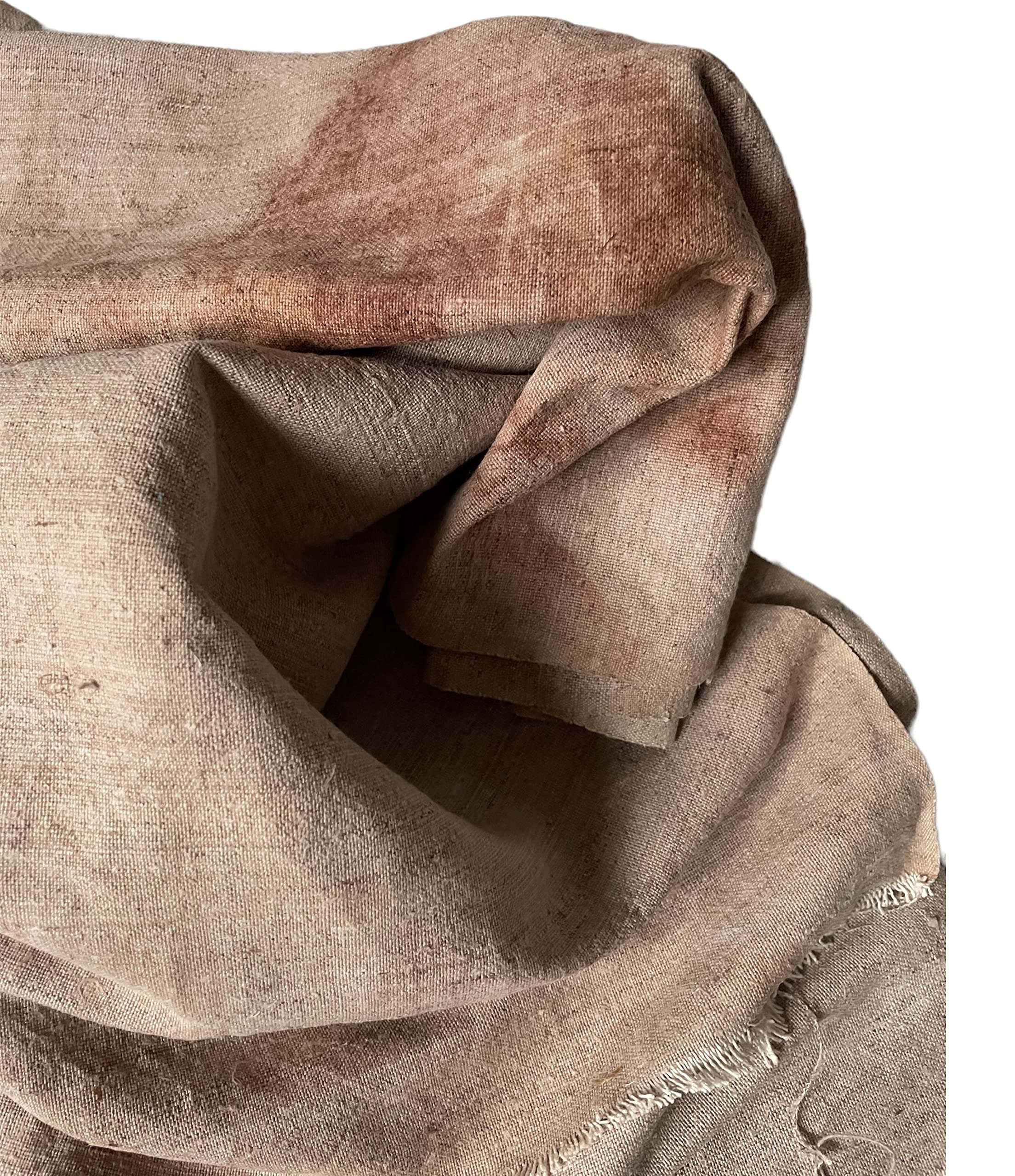 Voice of source vintage handwoven linen fabric dyed using avocado and embroidered with pink thread on the edge table runner, home decoration