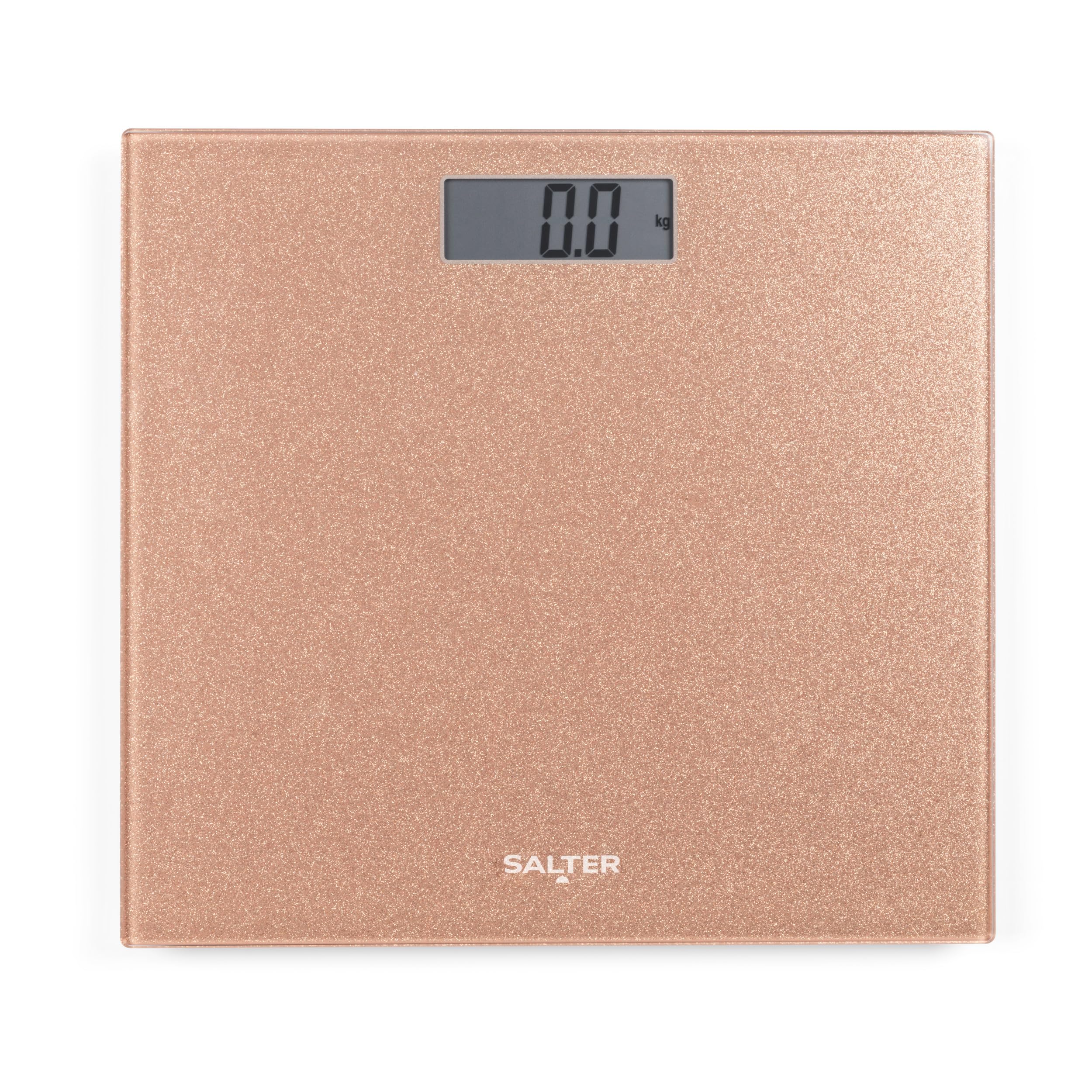 Salter Digital Bathroom Scale - Electronic Digital Bodyweight Scale, Glitter Rose Gold Platform, 180kg/28st 8lb, LCD Large Display, Step On Instant Accurate Readings, Slim Storage, Includes Battery