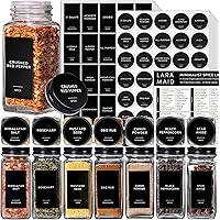 459 Minimalist Spice Jar Label Set, White Text on Black Matte Vinyl Waterproof Label Sticker - Fits on Round, Square and Rect