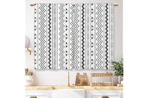 Laifzere Black White Boho Kitchen Curtains Tribal Small Short Cafe Window Curtains Geometric Rod Pocket Nordic Modern Striped Bathroom Window Drapes Treatment Tier Curtains 2 Panels (27.5x39 Inch)