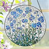8 Inch Stained Glass Window Hanging, Forget Me Not Flower Stained Glass Suncatcher, Window Decor, Plant Lover Gift for Women, Forget Me Not Gifts for Couples, Best Friend, Family, Colleague, Classmate