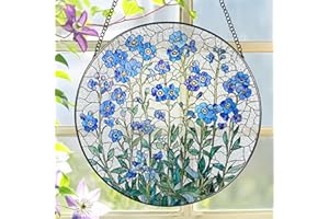 LAOWEIKI 8 Inch Stained Glass Window Hanging, Forget Me Not Flower Stained Glass Suncatcher, Window Decor, Plant Lover Gift for Women, Forget Me Not Gifts for Couples, Best Friend, Family, Colleague, Classmate