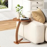 FIDOOM 15" Couch Tables that Slide Under, Solid Wood C Shaped End Table | Small Round Side Table for Sofa &amp; Bedside, Tv Tray for Living Room Bedroom Narrow Space, Easy Assembly (Chestnut)