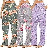 ENJOYNIGHT Womens Pajama Pants Long 3 Pack Sleep Lounge Pj Bottom with Pockets