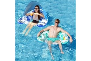 CALOBANA Extra Large Pool Float with Canopy for Adults Inflatable Water Toy Pool Chair Pool Lounge with Shade, 2 Cup Holder, Ergonomic Headrest