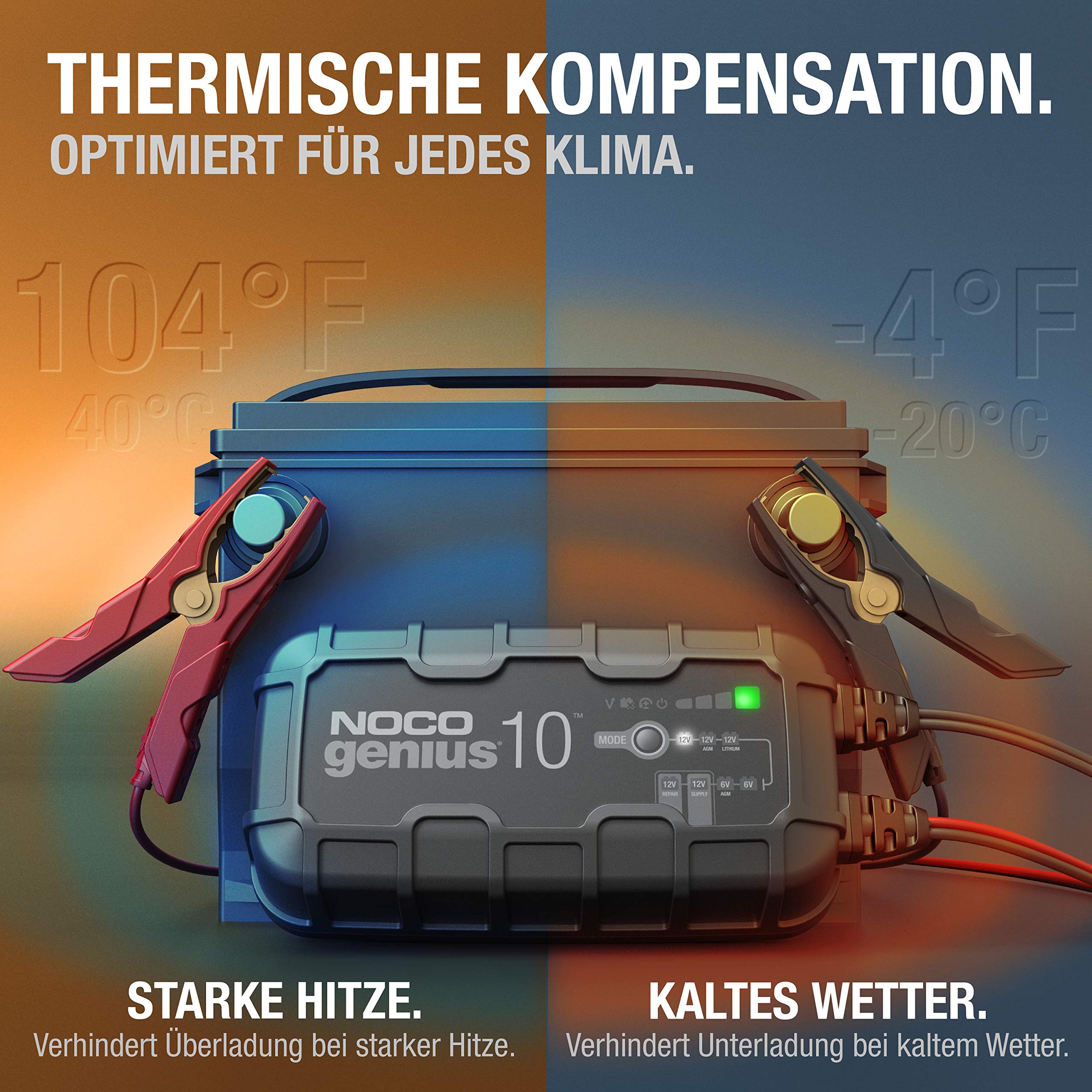 NOCO GENIUS10: 10A Batterieladegerät für Auto & Motorrad — 6V/12V Erhaltungsladegerät & Entsulfator — Für AGM, Lithium (LiFePO4) & Start-Stopp-Batterien 4