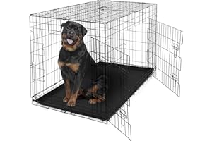 CAPHAUS Foldable Dog Crate Wire Metal Kennel w/Leak-Proof Pan & Protecting Feet & Divider Panel, Small, Medium & Large Indoor Cage, 48” w/Single or Double Doors