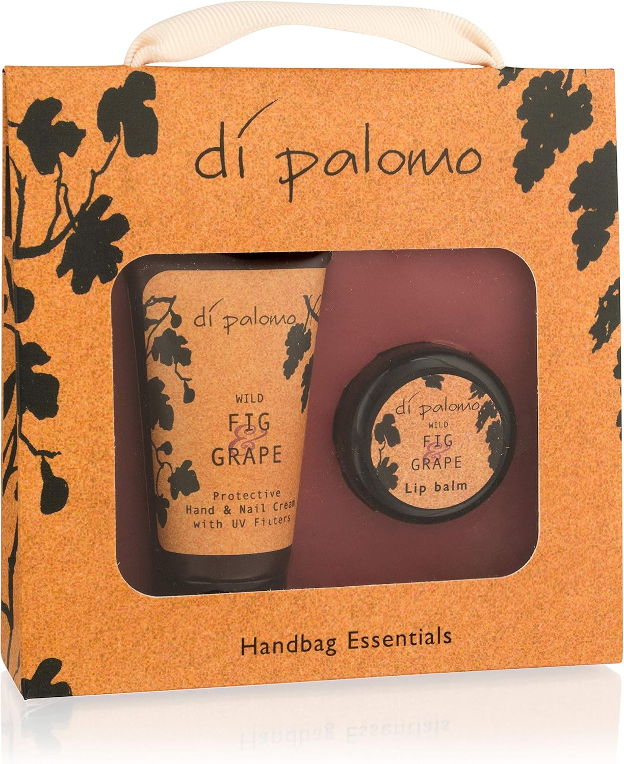 Di Palomo Vegan Wild Fig & Grape Handbag Essentials Kit. Hand Cream & Lip Balm. Vegan Moisturising Skin Care. Travel Accessories & Holiday Essentials. Travel Bag
