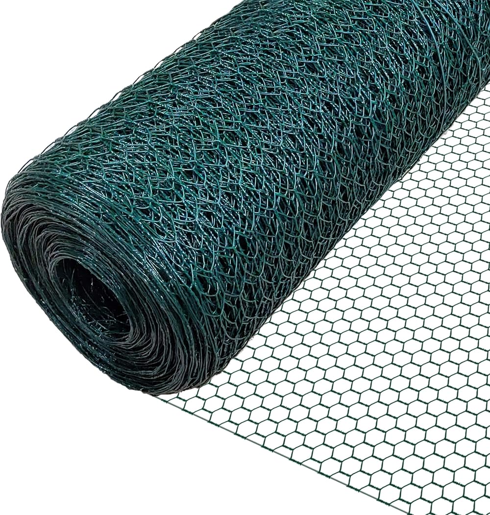 VOUNOT PVC Coated Chicken Wire Mesh Roll 1m x 25m 25mm Green Hexagonal