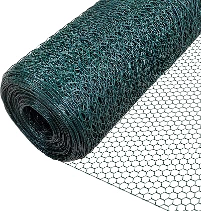VOUNOT PVC Coated Chicken Wire Mesh Roll 1m x 25m 25mm Green Hexagonal