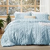 Bedsure Tufted Boho Comforter Set Full Size - Light Blue Boho Bed Set, GentleSoft™ 3 Pieces Farmhouse Shabby Chic Embroidery Bedding, Gifts for Woman, Soft Jacquard Full Comforter for All Seasons