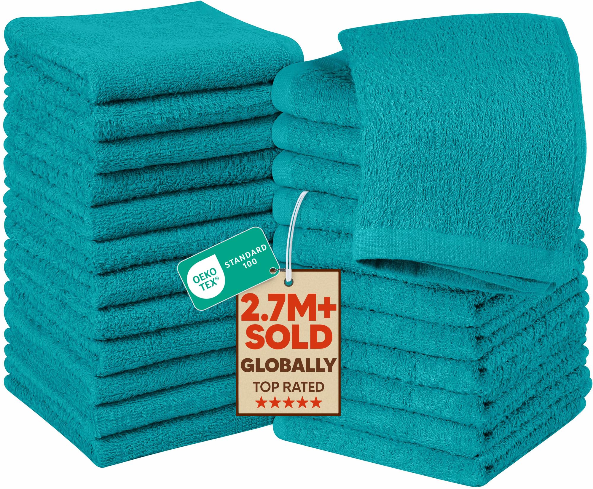 Utopia Towels - Flannel Face Cloths Set - 30 x 30 cm - 100% Ring Spun Cotton, Premium Quality Washcloths, Highly Absorbent and Soft Feel Face Towels, Perfect for Cleaning Dishes (24-Pack, Turquoise)