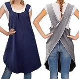 2 Pack Japanese Linen Cross Back Aprons Kitchen Cooking Aprons for Women Men with 2 Pockets Cute Gardening Apron Dress for Co