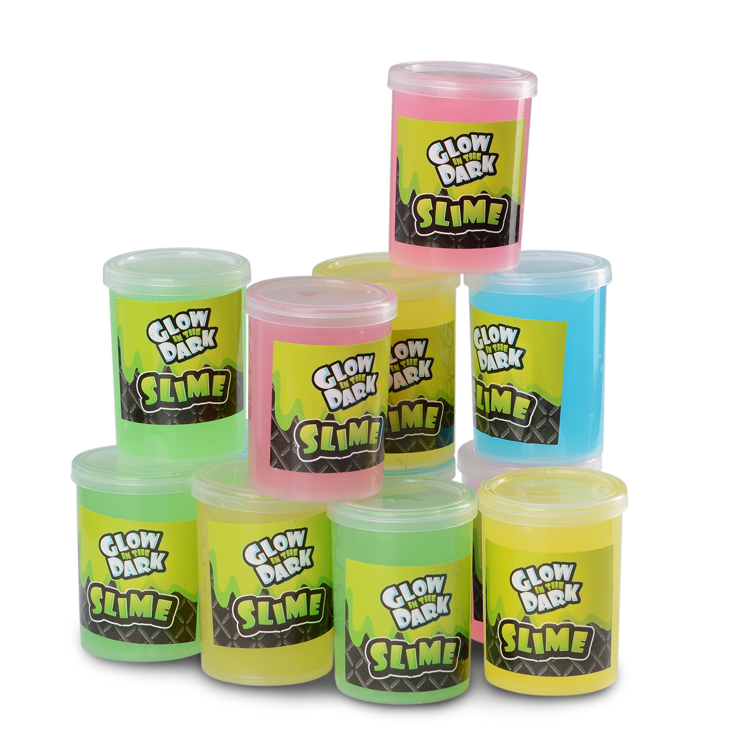 Katzco Glow in The Dark Slime - 12 Pack Assorted Neon Colors - Green, Blue, Orange and Yellow for Kids, Goody Bag Filler, Birthday Gifts Non-Toxic