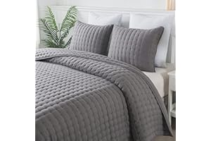 WDCOZY Dark Grey Queen Size Quilt Bedding Sets with Pillow Shams, Deep Lightweight Bedspread Coverlet, Quilted Blanket Thin Comforter Bed Cover, All Season Summer Spring, 3 Pieces, 90x90 inches