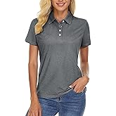 TACVASEN Polo Shirts for Women Short Sleeve Golf Shirts 4-Button Quick Dry Workout Tops Collared for Work Running Tennis