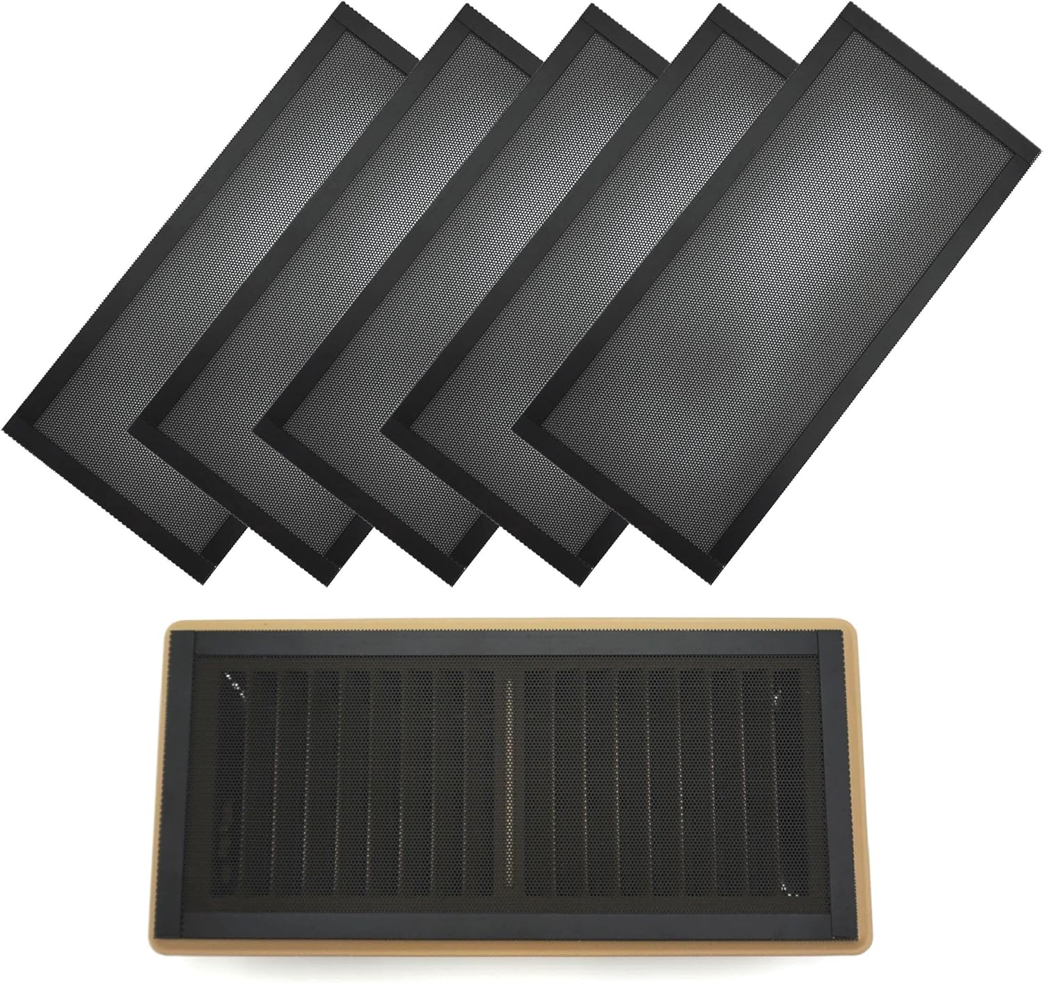 Registers, Grilles & Vents - MODERN WAVE - Extra Strong Magnetic Air Vent Screen Cover for Floor 5-Pack (5'' x 11'', Black)