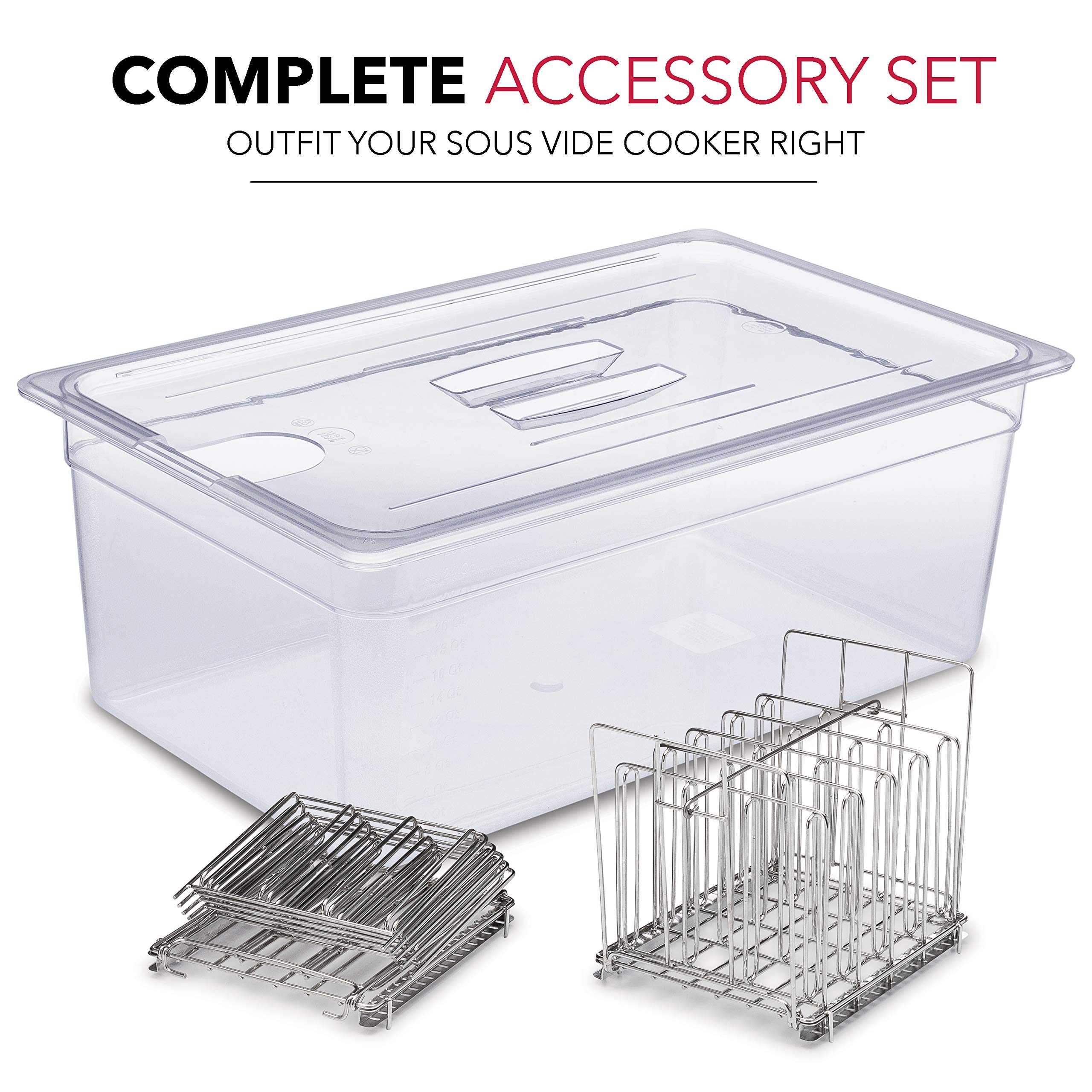 Väeske Large Sous Vide Container with Lid and 2 Racks | Sous Vide Accessories | Compatible with Anova, Anova Nano, Joule, Instant Pot, Sous Vide Cookers (26 QT, Container/Racks)