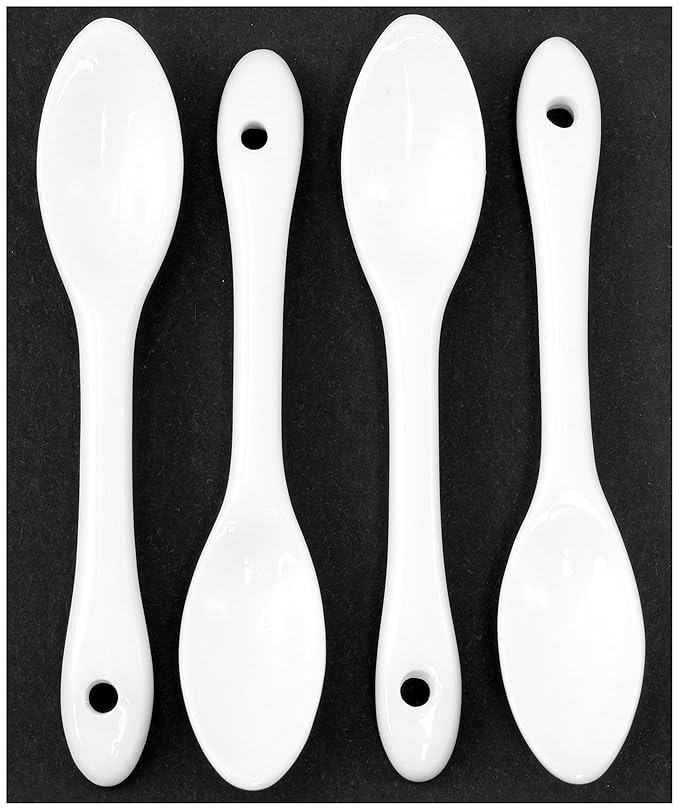 Set of 4 Egg Spoons, Ceramic Egg Spoons, White (4 Pack