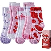 LANLEO Fuzzy Socks for Women Fluffy Slipper Winter Warm Soft Cozy Microfiber Plush Sleeping Heart Socks