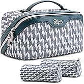 BOYATU Travel Makeup Bags for Women: Large Capacity Cosmetic Bag Set of 3 - Vegan Leather Make up Bags with Compartments - Wide Open Waterproof Toiletry Organizer Bag with Handle (P-01-Royal blue)