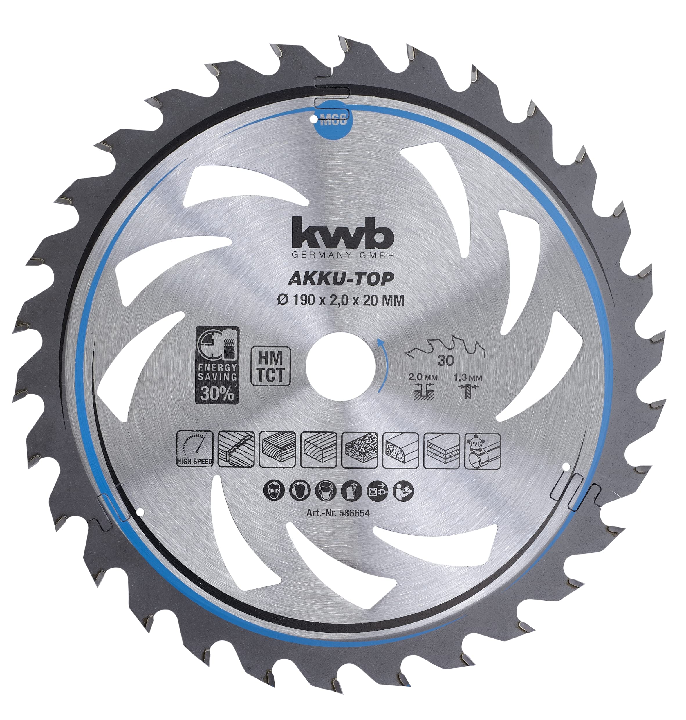 kwb 190 x 20 mm Circular Saw Blade, Smooth Cutting, Ideal for Cordless Tools, Suitable for Softwood, Hardwood, and Panel Boards