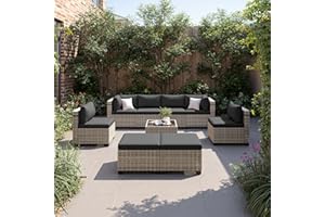 Sweecci 9-Piece Patio Furniture Set, Outdoor with Ottomans, Modular Patio Sofa, Dual-Strand Wicker Rattan, Rust-Resistant Frame, Backyard Furniture for Garden, Deck, Black