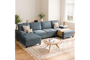 Shintenchi U Shaped Sectional Couches for Living Room, 4 Seat Modern Sectional Sofa with Removable Armrest & Soft Backrest for Apartment and Small Space, Deep Grey