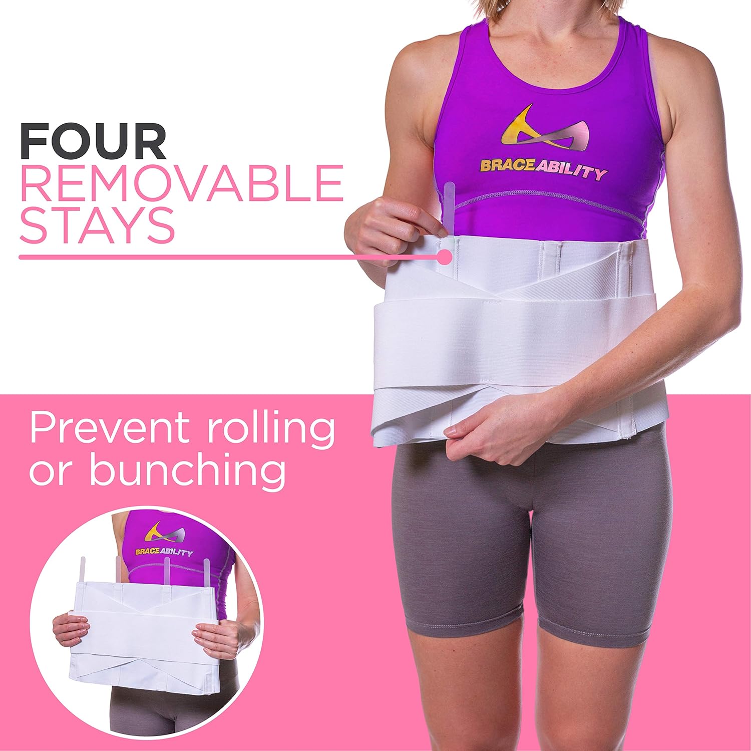 BraceAbility Women's Back Brace for Female Lower Back Pain - Lightweight Soft White Elastic Lumbar Compression Support Belt is Discreet Under Clothes for Ladies, Nurses, Walking (Medium): Industrial & Scientific