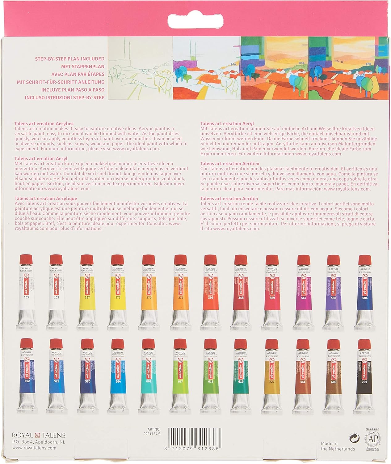 Talens Art Creation Acrylic Paint Starter Set, 24 Colors (12 ml tubes), Multi - Image 4